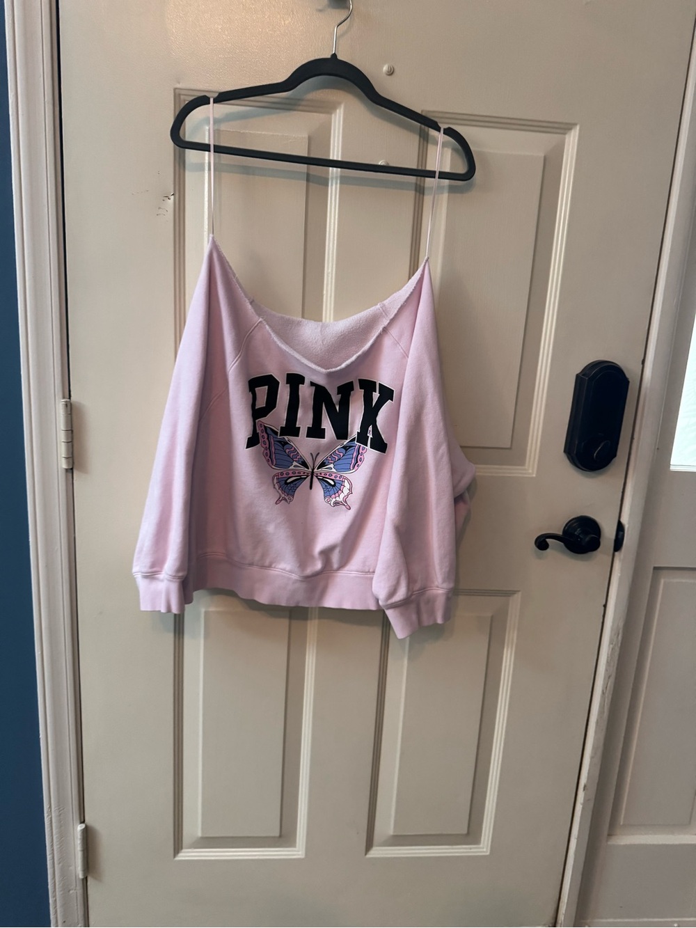 PINK Victoria's Secret Pink Off-Shoulder Sweatshirt with Butterfly Graphic